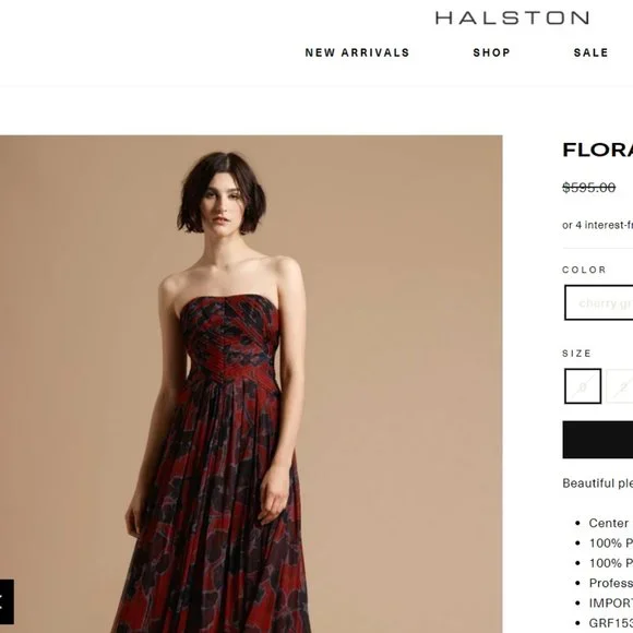 NWT Halston Strapless Floral Print Pleated Gown Maxi Dress - Picture 7 of 7